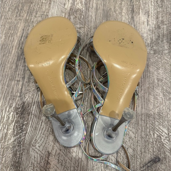 MACH & MACH Camille Silver Strap Heels with Diamanté Bows NWOT - Picture 10 of 13